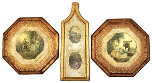 3 Pc Italian Gold Florentine Art Wood Plaques Pictures MCM Old-World Vintage - Picture 17 of 17