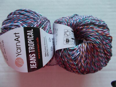 YarnArt Jeans Tropical cotton blend yarn, Purples (#620), lot of 2, (174 yds ea)