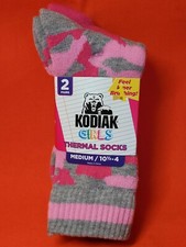 Kodiak Girls Thermal Socks 2 Pack Gray/Pink Camo  Pink 10.5-4 