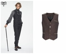 Devil Fashion Men Black Vintage Gothic Classic Striped V-Neck Slim Fit Waistcoat
