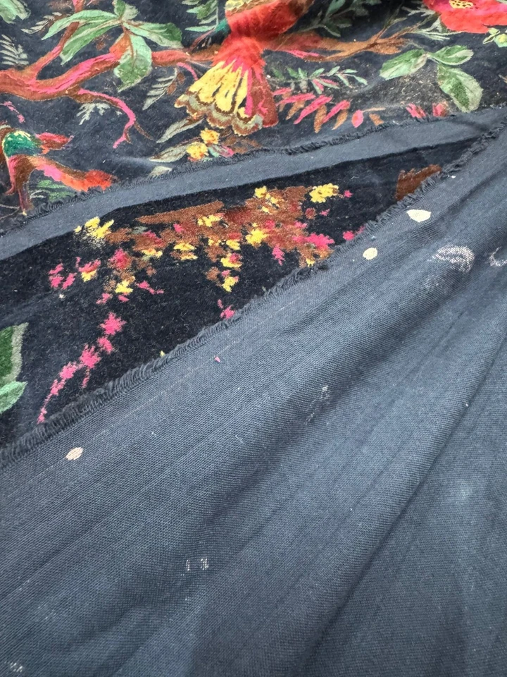Luxury Indian Soft Velvet Fabric Upholstery Dressmaking Sewing Bird Print By Yrd - Image 2 of 4