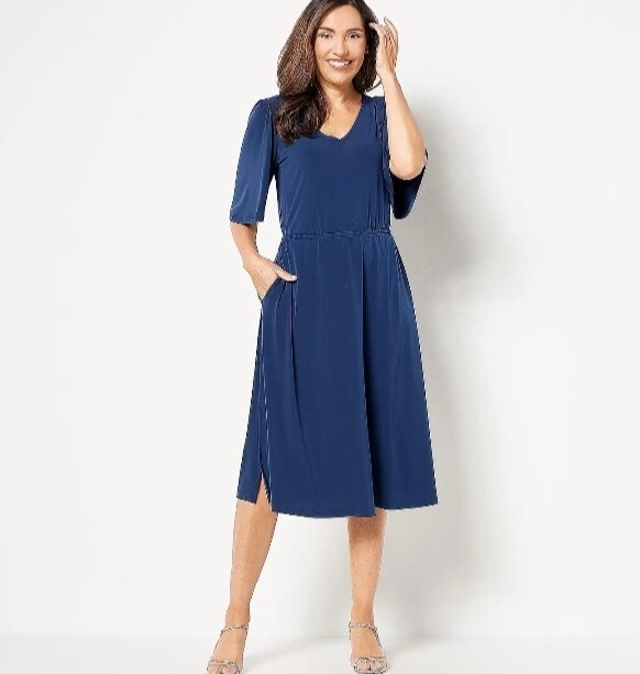 Girl With Curves Knit Midi Dress with Flutter Sleeve Midnight Petite L  A504599