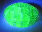 Vintage Uranium Green Glass Round 13 Hole Flower Frog 4" x 1.5" — photo 1