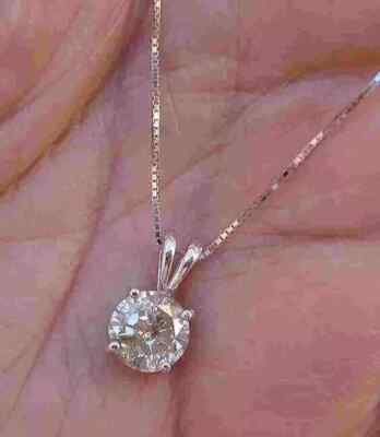 Certified 2.50Ct Round Cut Moissanite Pendant Necklace 14K White Gold Plated 18''