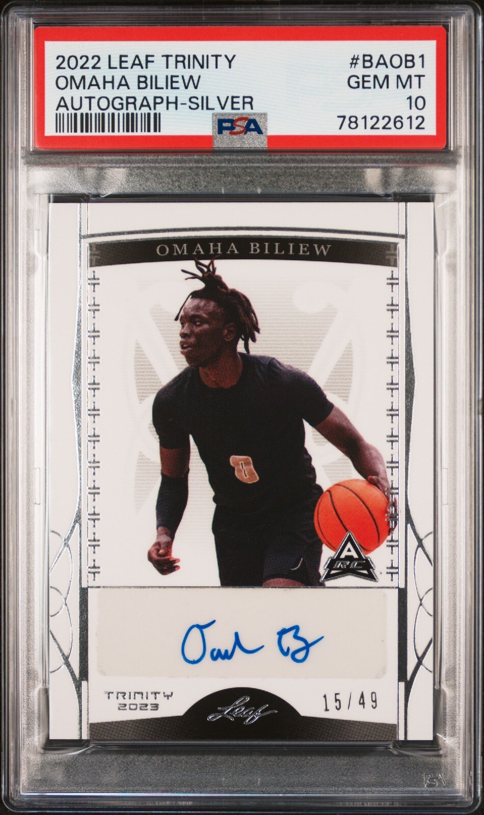 PSA 10 - OMAHA BILIEW #/49 Auto - 2022 Leaf Trinity Autograph SILVER Rookie 2023