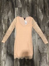NWT Forever 21 Long Sleeve Body Con Cocktail Lace Mini Dress Light Pink size S