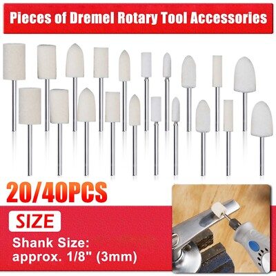 20/40x 1/8'' Shank Wool Felt Polishing Buffing Pad Wheel for Dremel Rotary Tool