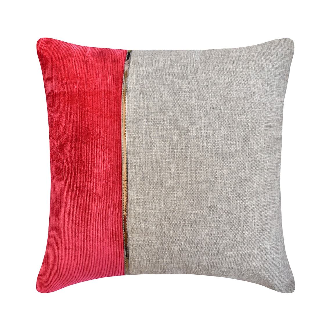 Red Linen Patchwork Corduroy Throw Pillow Cover Winterberry Red