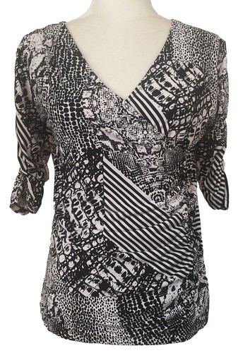 Style & Co Damen Bluse Faux Wickeloptik V-Ausschnitt Stretch schwarz Größe Petite Large - Bild 4 von 5