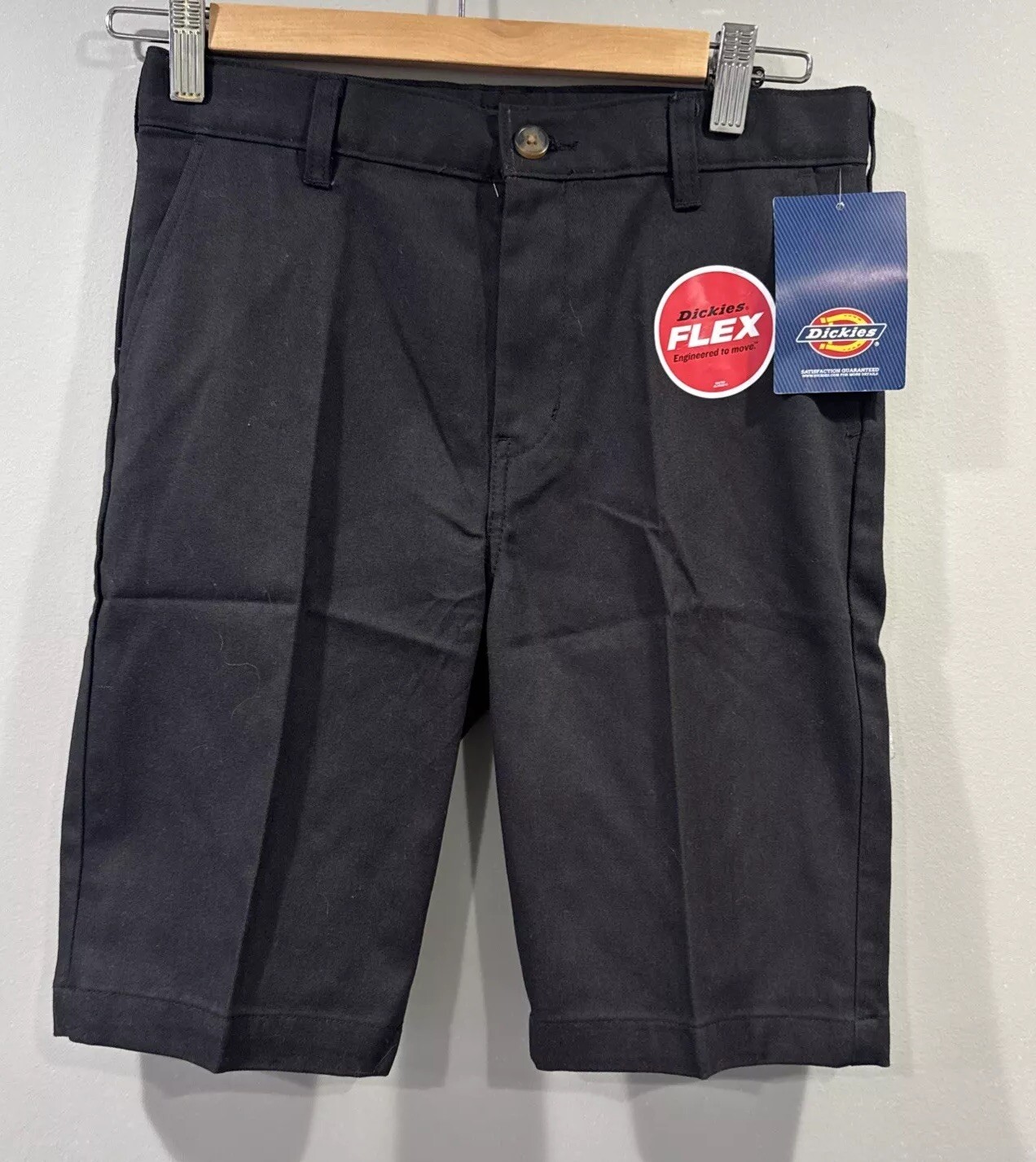 Dickies Black Boy's Flat Front Khaki Shorts Slim Fit Size 14