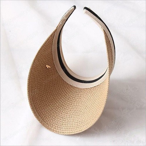 For Women Summer Clip On Sun Visor Straw Hat Open Top Wide Brim Cap