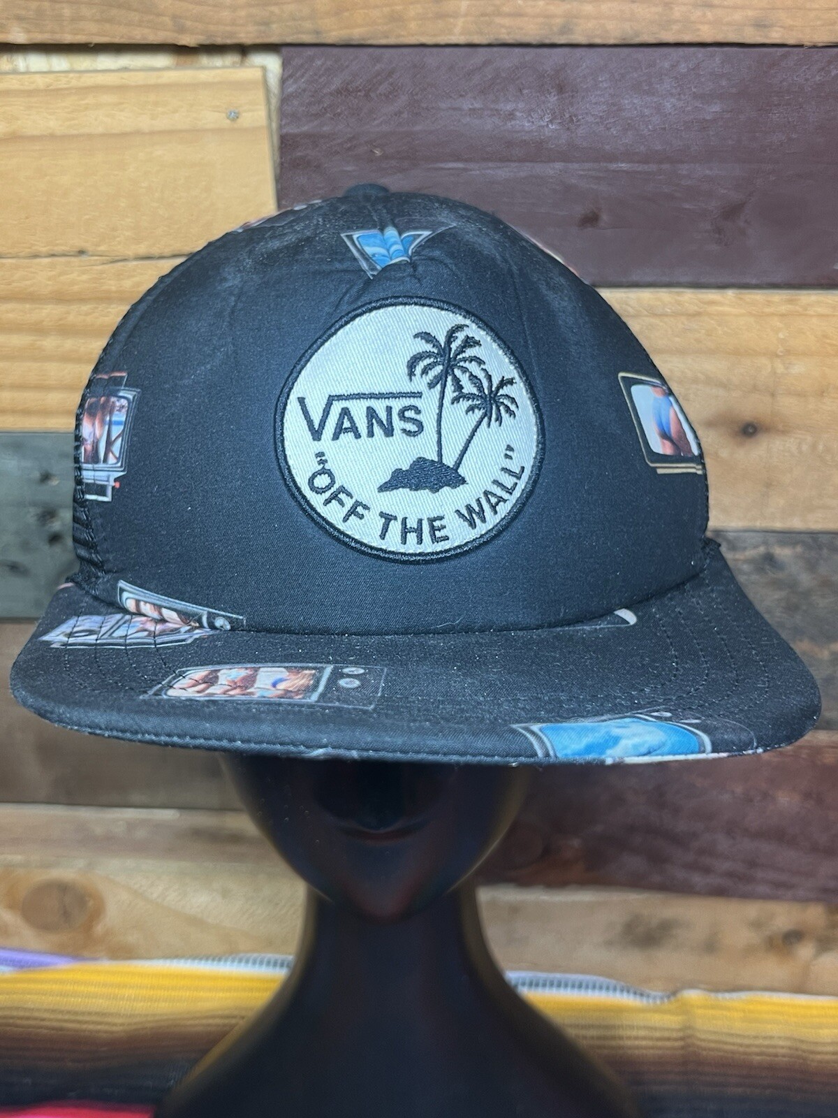 Vtg VANS Off the Wall Bikini themed Black colored Trucker Hat Cap VANS brand