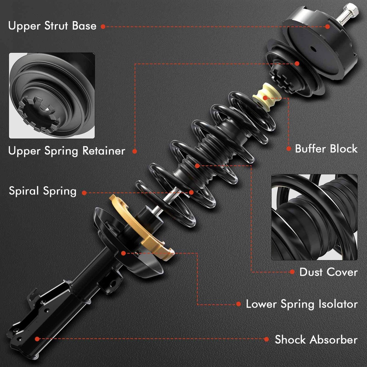 A-Premium Front Complete Suspension Strut & Coil Spring Assembly Compatible With Suzuki Grand Vitara 2006 2013 2 Pc Set