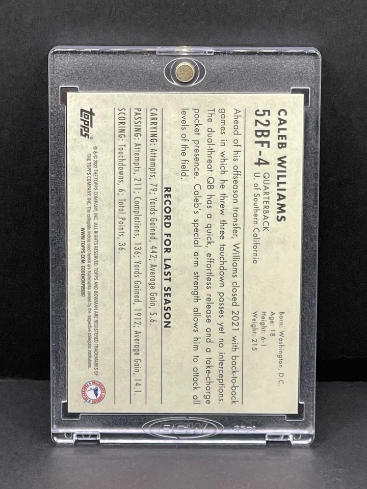 Caleb Williams RARE ROOKIE REFRACTOR INVESTMENT CARD SSP BOWMAN CHROME ROY MINT - Image 4 of 4