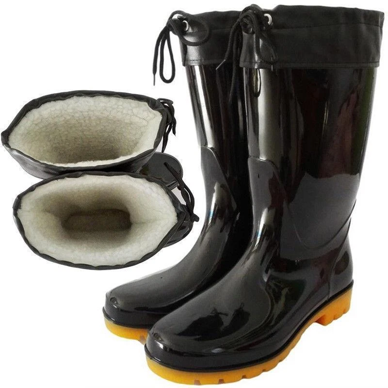 New Men s Fur Lined Waterproof Rubber Ankle Rain Boots Wellies Mid