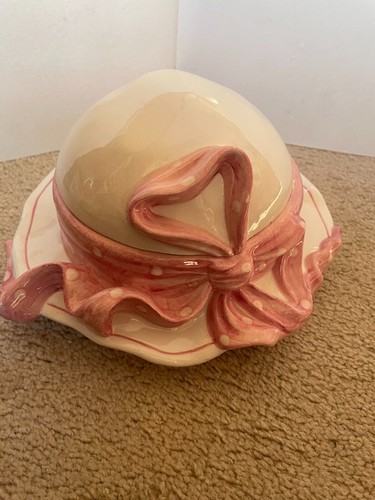 Porzellan Schale Schüssel mit Deckel in Hut Form weiß rosa Hut mit Schleife süß - Bild 9 von 12