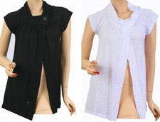 Button Neck Collar Closure Cap Sleeve Knit Tunic Cardigan Bolero/Shrug