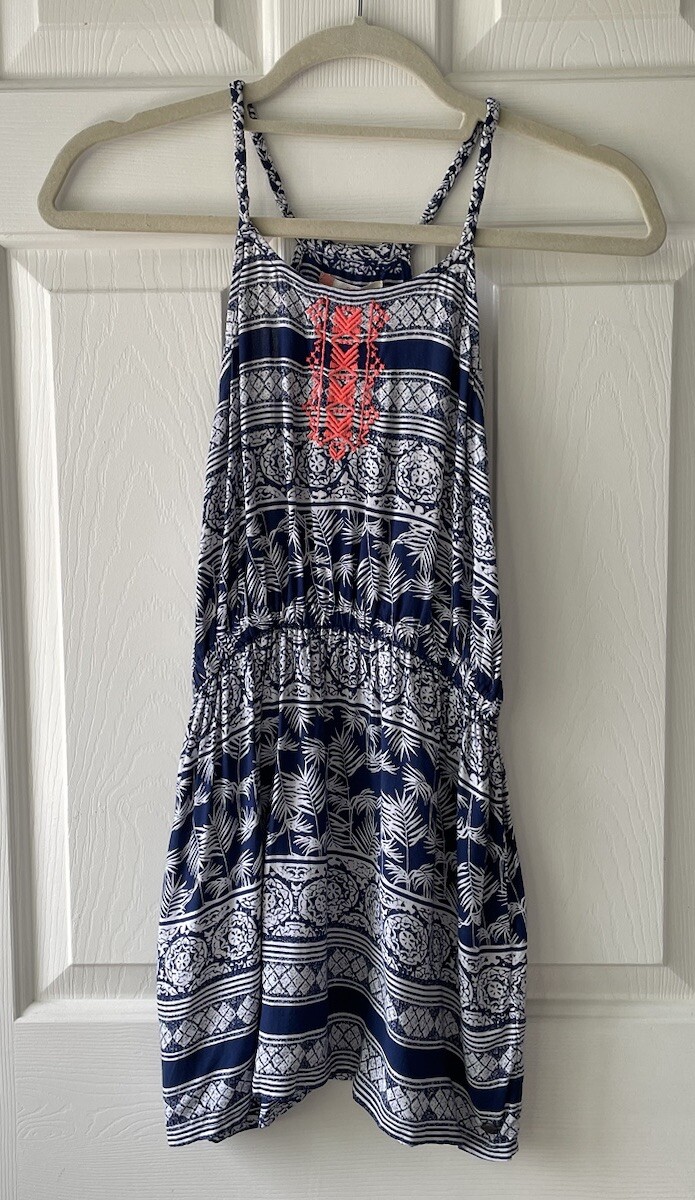 roxy girl's size 10 summer boho blue lovely messenger sleeveless sundress