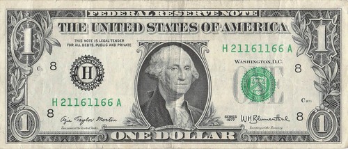 trinary fancy serial number 1977 A run H district H21161166A 1s 2s 6s $1 bill