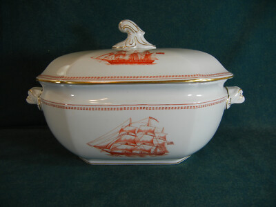 Copeland Spode Red Trade Winds W128 Large Soup Tureen / Serving Bowl with Lid