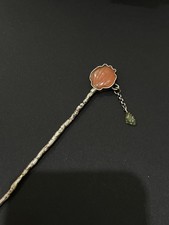 Red Agate Sterling Silver Hairstick with Green Tourmaline Butterfly Design