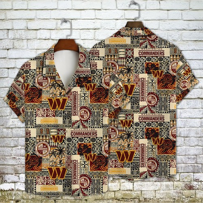 #ad #ad Washington Commanders Tribal Patchwork Summer Aloha Unisex Hawaiian Shirt $29.00