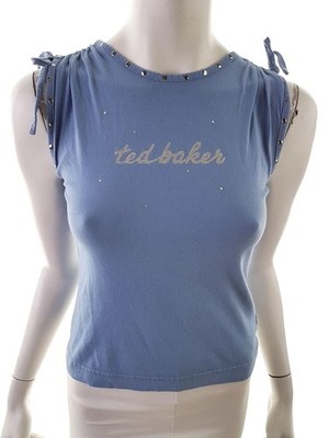 TED BAKER LONDON Damen Bluse Gr. M Blau Baumwolle 100% Ärmellos Runder