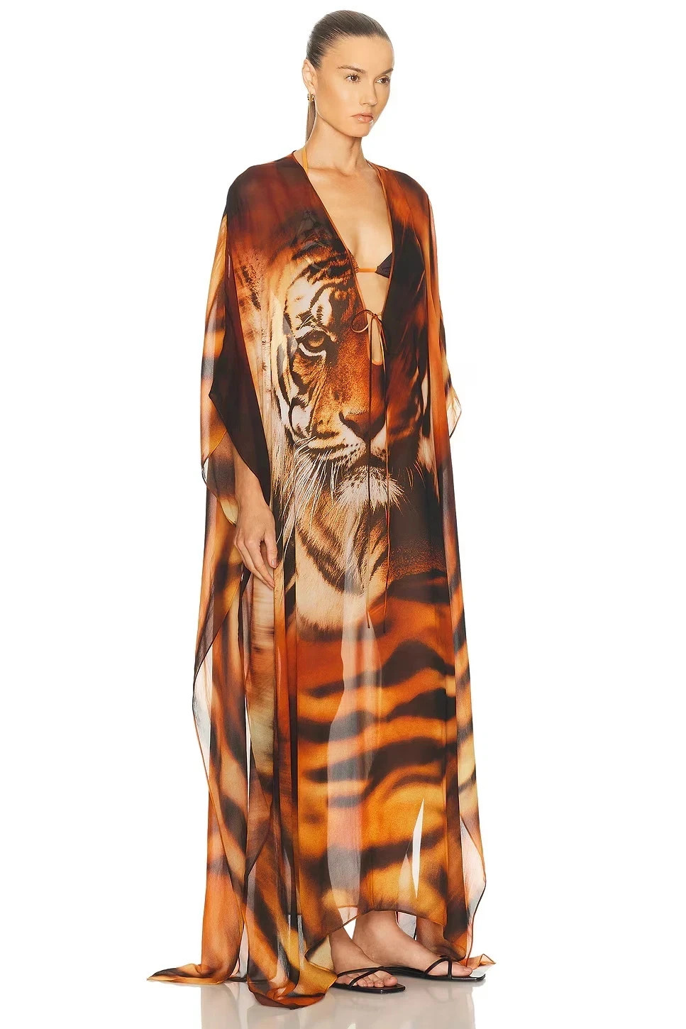 NWT SKIMS X Roberto Cavalli Long Tiger Print Kaftan XXS