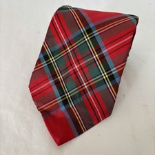 Ingles Buchan Men's Neck Tie Made In Scotland 100 Silk Red Plaid Tartan Vintage