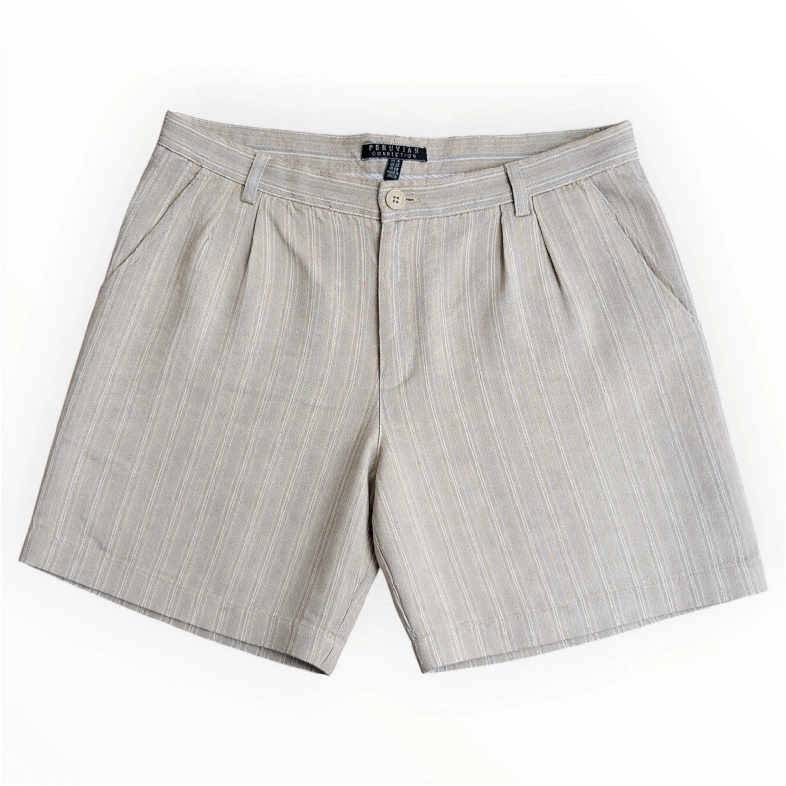 Peruvian Connection 100% Linen Shorts Women’s 6 Brown Tan Stripe Pockets