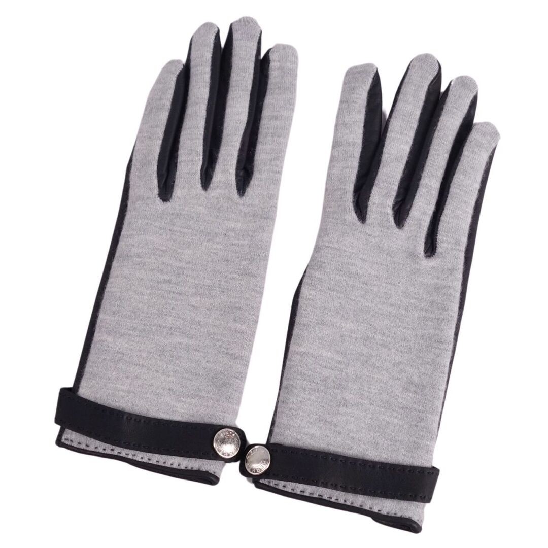 Hermes gloves lamb leather cashmere women 7.5 black gray Used MOLO-0 thumbnail 2