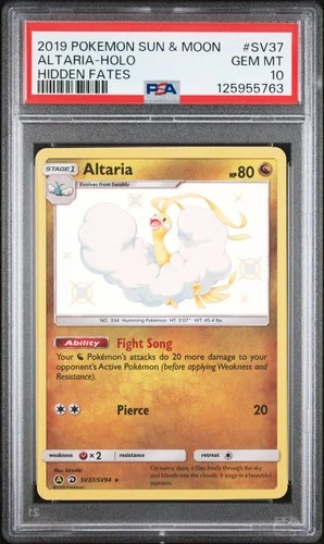 2019 POKEMON SUN & MOON HIDDEN FATES #SV37 ALTARIA-HOLO PSA 10