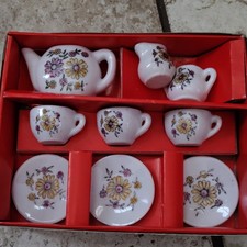 Vintage Toy China Mini Floral Tea Set in Box w/ Teapot Cups Plates