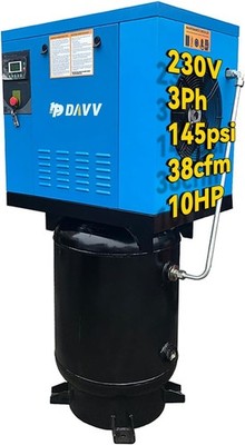 3 Phase 10HP 230V Rotary Screw Air Compressor 39fm 60 Gallon ASME Tank 145Psi