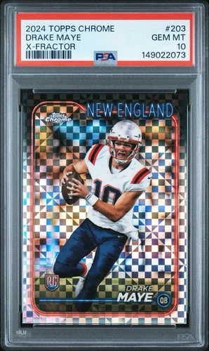Topps 2024 Chrome #203 Drake Maye X-Fractor Refractor Prizm Rookie RC PSA 10 GEM