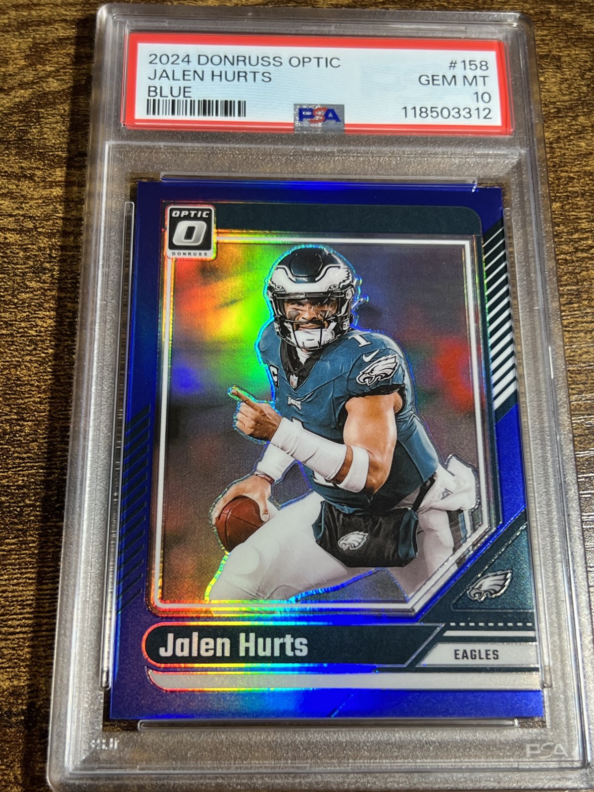 JALEN HURTS 2024 Donruss Optic #158 Blue Prizm /199 PSA 10