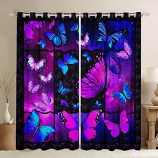 Purple Butterfly Galaxy Window Curtains for Girls Bedroom 52"W x 84"L