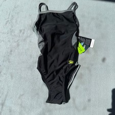 Speedo Girls One Piece Swimsuit Size 26 PRO LT Black Gray Cross Back NWT