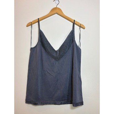 Reiss Jolie Metallic Chevron Camisole Blue Grey V-Neck Knit Tank Top NWT Size L