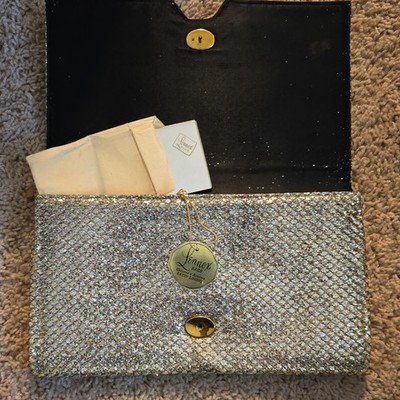Lennox Gold Silver Clutch Glitter Metallic Mirror Clasp Party Formal Women