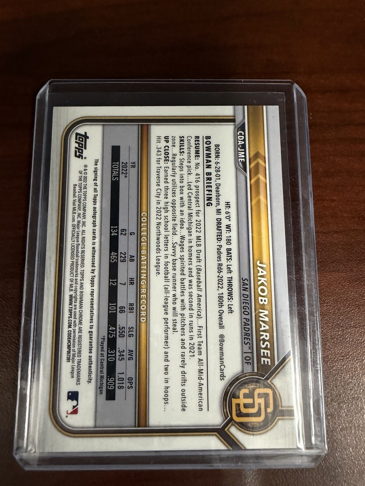 2022 Bowman Draft - Chrome Draft Pick Autographs Jakob Marsee #CDA-JME Purple... view 3