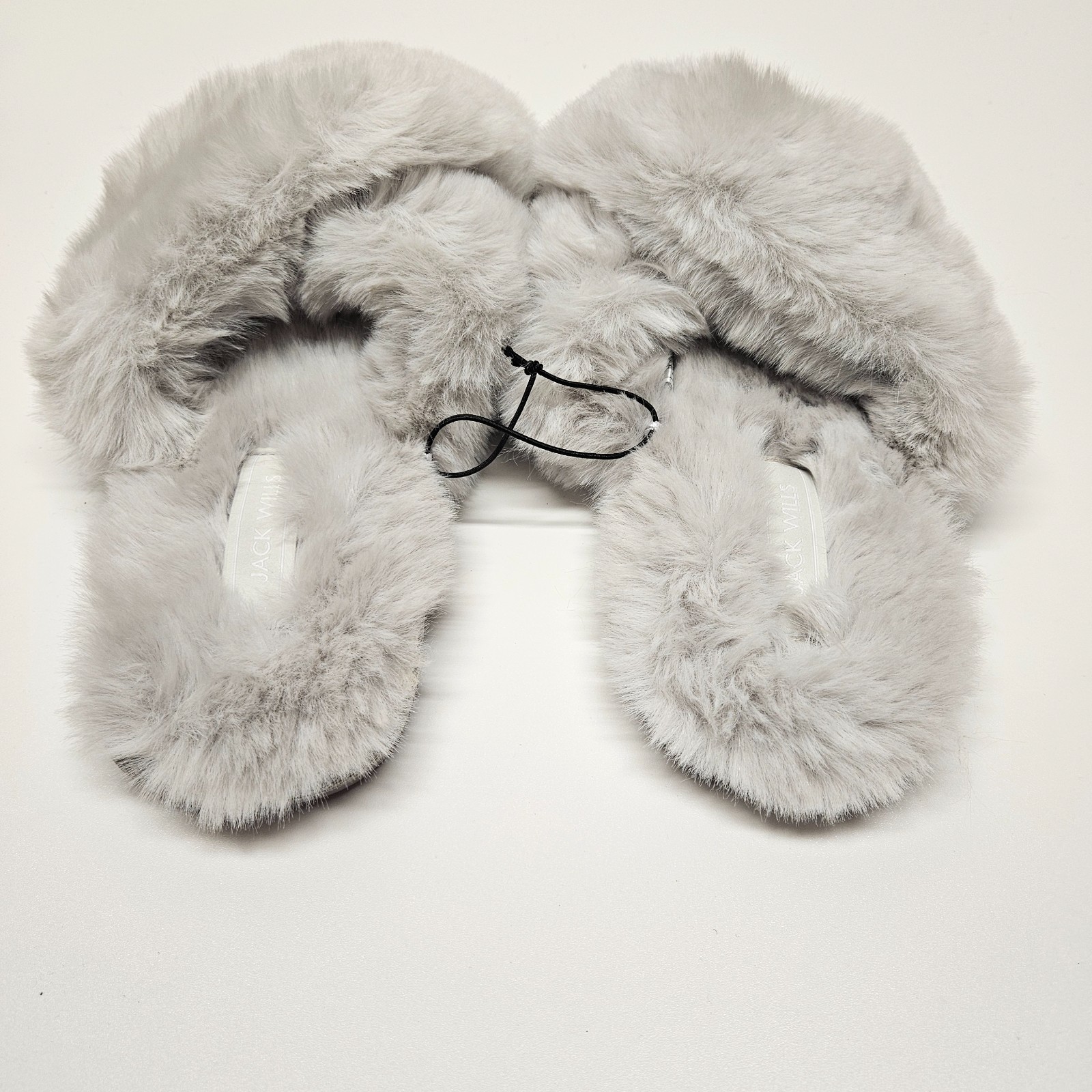 Jack Wills Fluffy X Slippers Grey Faux Fur UK 7/8 EU 40/41 Ex Display image 6