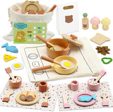 Accessori Da Cucina in Legno per Bambini,46 Pezzi Cucina Giocattolo Legno Con Pe