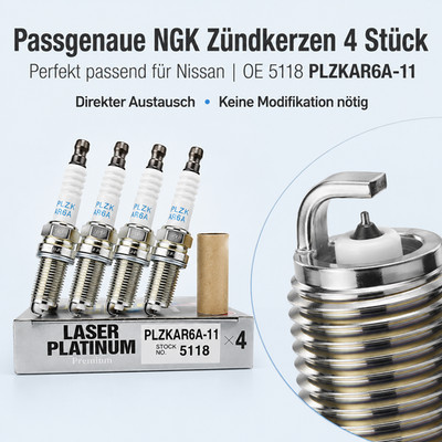 4x NGK Zündkerzen Für Nissan Fahrzeugmodelle OE 5118、PLZKAR6A11