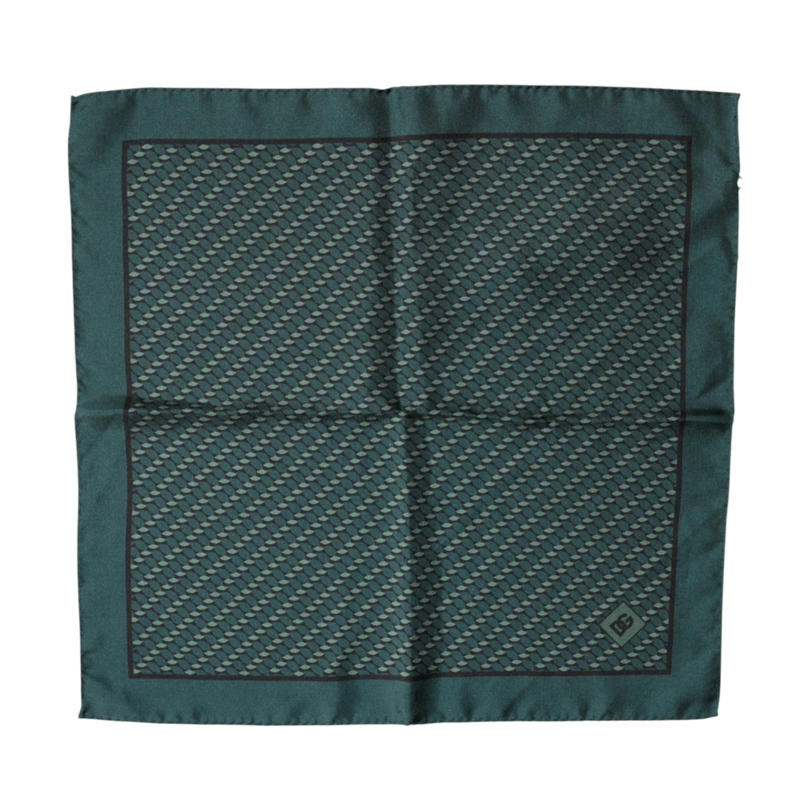 DOLCE & GABBANA Scarf Dark Green Silk Patterned Handkerchief 32cm x 31cm 150usd