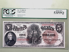 1880 $5 Legal Tender "Woodchopper" - PCGS 53PPQ - AU - Fr. 72 - "Big Brown"