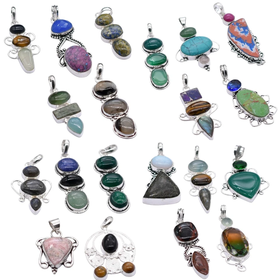 Pendente In Argento Placcato Con Gemme Assortite Gioielli Da Donna - Immagine 4 di 4