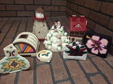 Cross Stitch Items Lot Vintage Handmade Items Coasters Shelf Decor And More