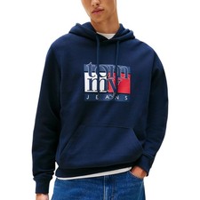 Image of Tommy Hilfiger Mens Hoodies Tommy Jeans Red Flag Long Sleeve Hooded