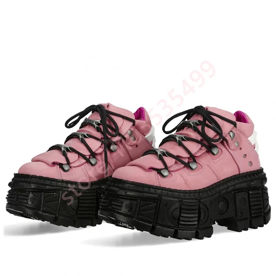 Otoño Punk Remache Hombres Mujeres Zapatos Informales de Suela Gruesa Moda Rock Botines Foto 4 de 4